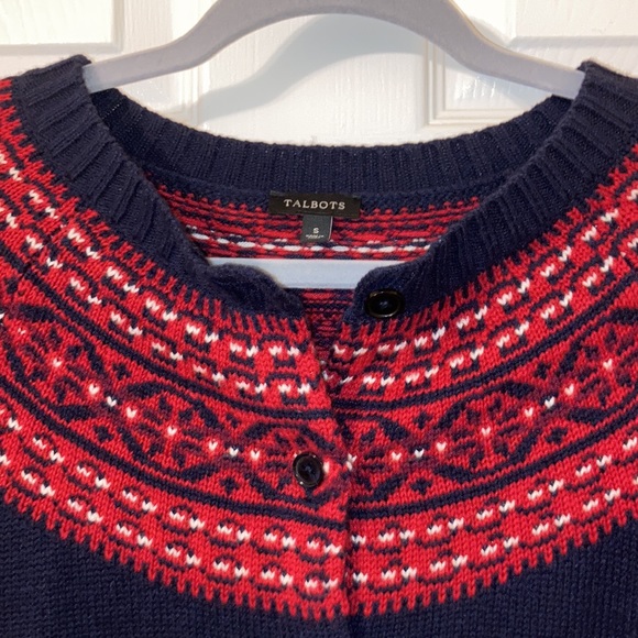 Talbots Fair Isle Navy Cardigan - Picture 3 of 3